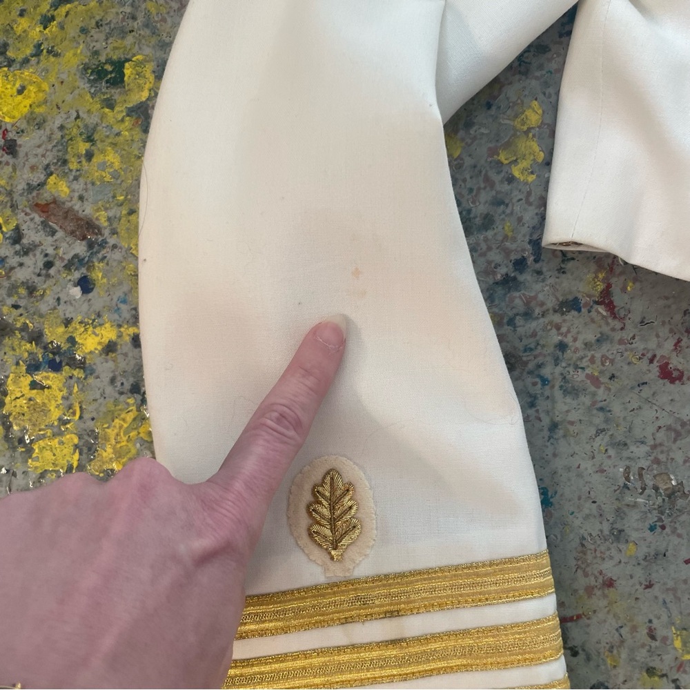 Vintage 1960s Naval Officer Cropped Jacket White Military Blazer Gold Button - Picture 2 of 7